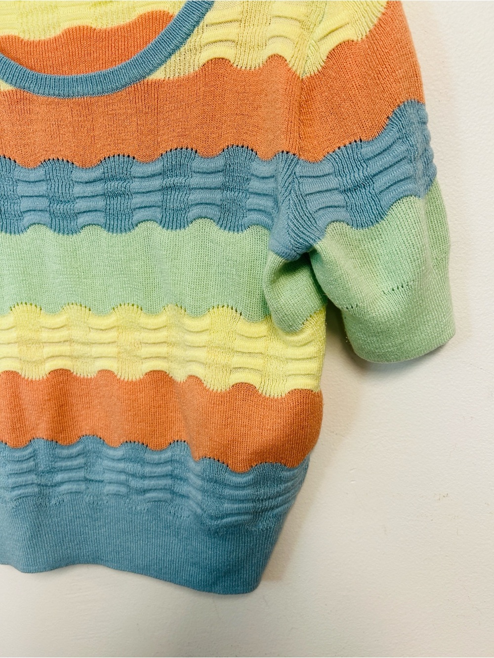 Anthropologie Colorblocked Novelty-Stitch Scalloped Striped Wave Tee Womens M - Picture 10 of 16